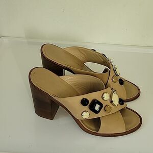 Loeffler Randall Women's Tan Etta Jeweled Block Heel Sandals